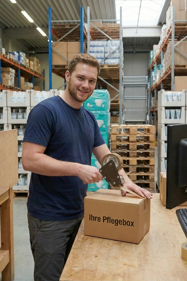 Mitarbeiter verpackt eine Sendung